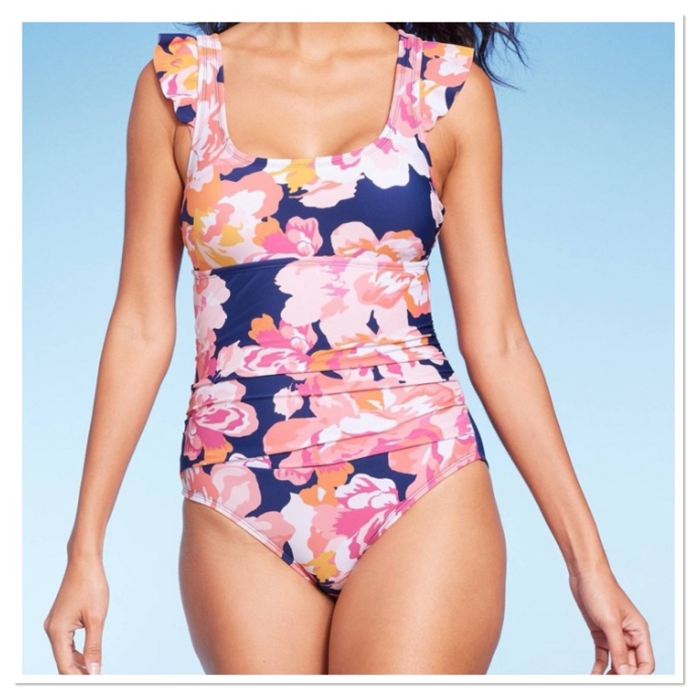 Women’s Full Coverage Floral Print Ruffle Sleeve One Piece Swimsuit Kona Sol
